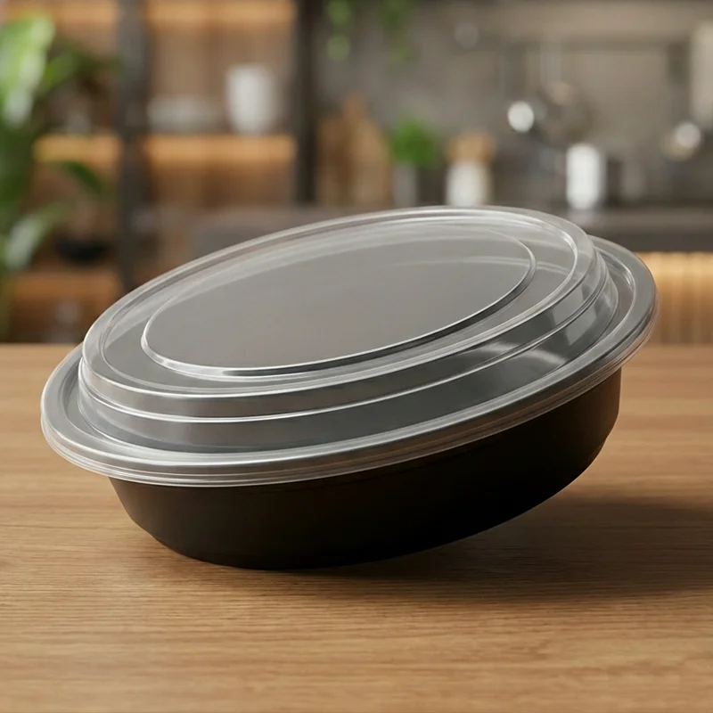 Round black Box with lid, 24 oz